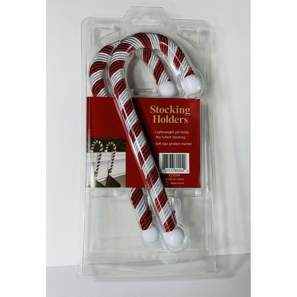 Candy Cane Christmas Stocking Holders Satin Cord Wrap 2 pk Red White Haute Decor - Picture 9 of 16
